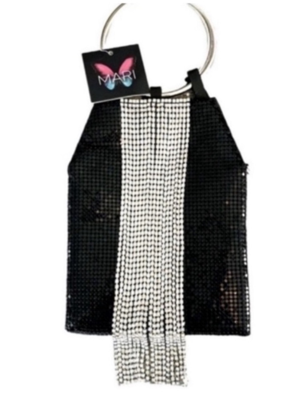 NEW Mari Evening Bag Rhinestone Fringe Convertible Crossbody Black Silver